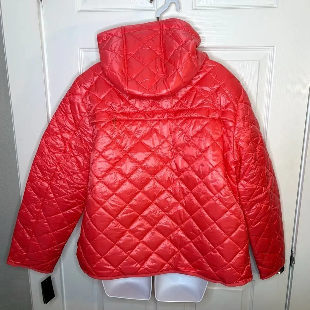 Kate Spade New York Travel Hooded Quilted Packable Puffer Jacket Coral XL NWT